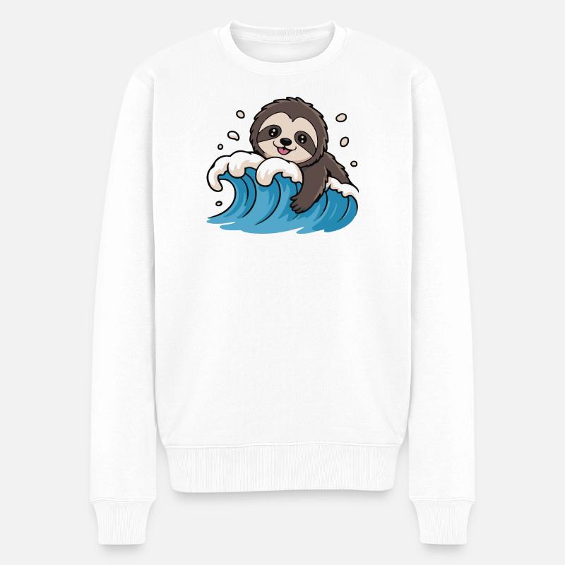 Faultier Surfen auf Ocean Wave - Männer Premium Bio Pullover - Weiß