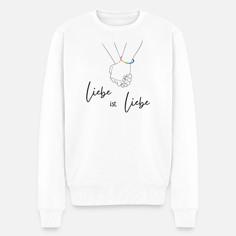 Regenbogen Herzlinie Design - Liebe ist Liebe - Männer Premium Bio Pullover - Weiß