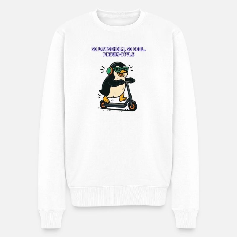 Pinguin Scooter Stil Neon Tiere retro Vintage  - Männer Premium Bio Pullover - Weiß