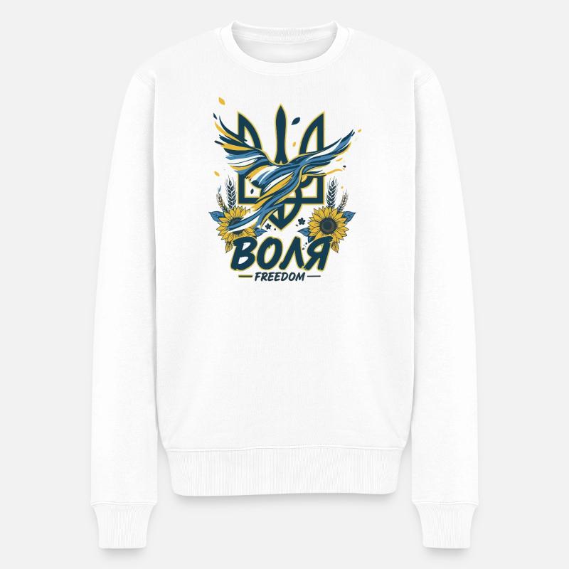 Wolja Freiheits-Dreizack - Männer Premium Bio Pullover - Weiß