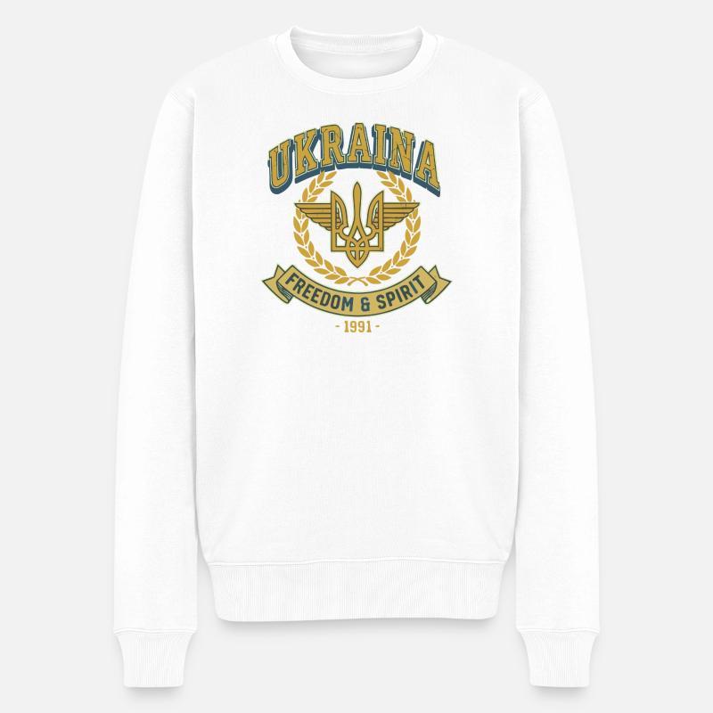 Emblem des ukrainischen Freiheitsgeistes - Männer Premium Bio Pullover - Weiß