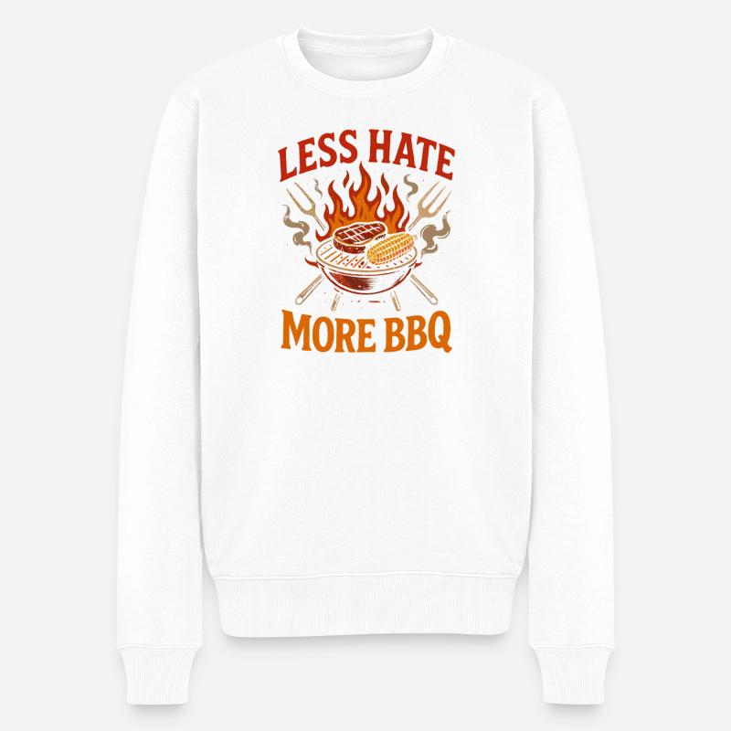 Weniger Hass mehr BBQ - Männer Premium Bio Pullover - Weiß