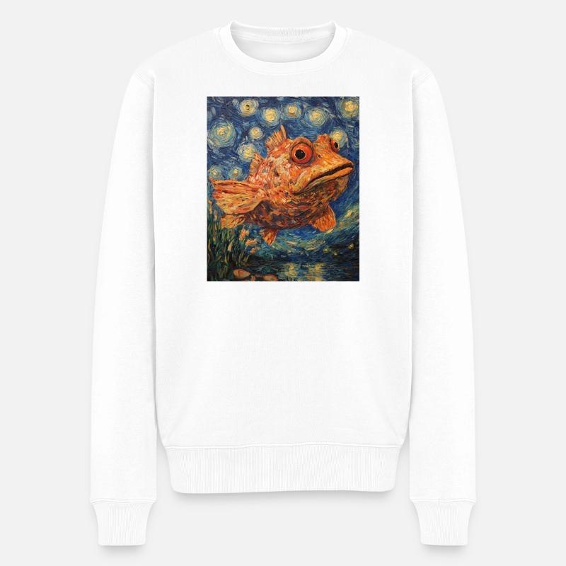 Fisch Van Gogh Style  - Männer Premium Bio Pullover - Weiß