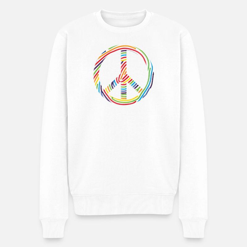 Buntes-Peace-Zeichen - Männer Premium Bio Pullover - Weiß
