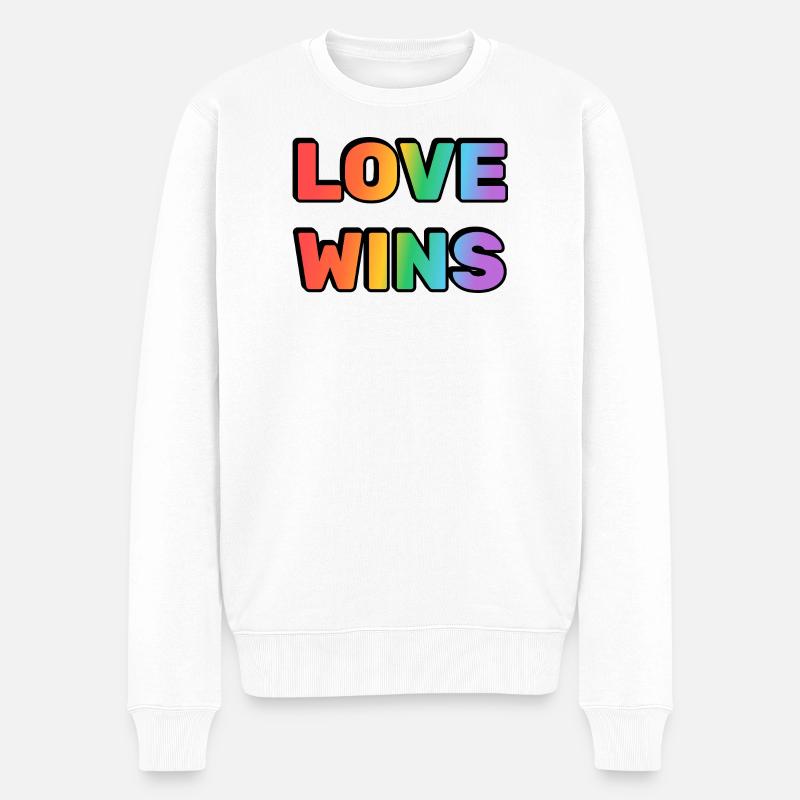 Love Wins Rainbow Gradient Text LGBT - Männer Premium Bio Pullover - Weiß