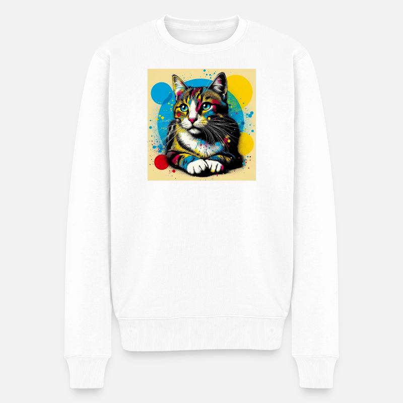 Katze - Männer Premium Bio Pullover - Weiß