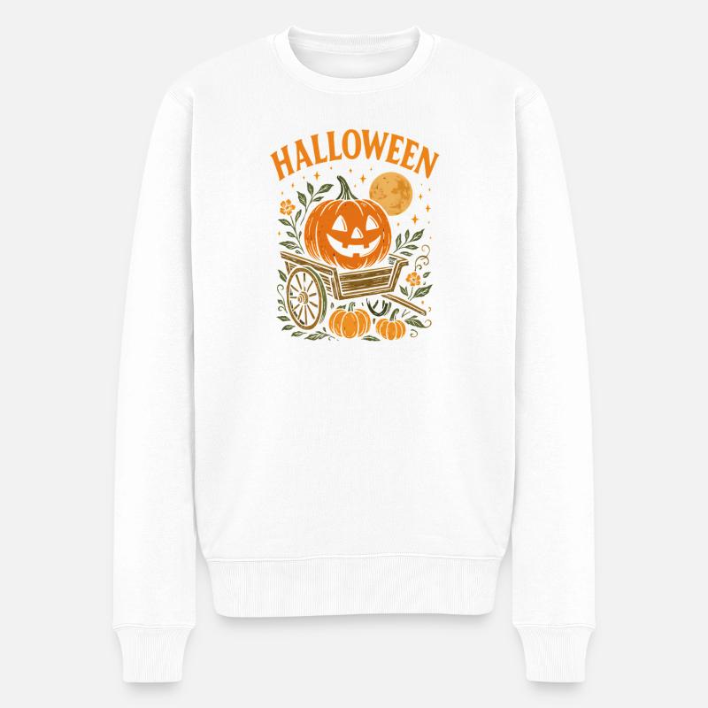 Herbst Halloween Kürbis Wagen - Männer Premium Bio Pullover - Weiß