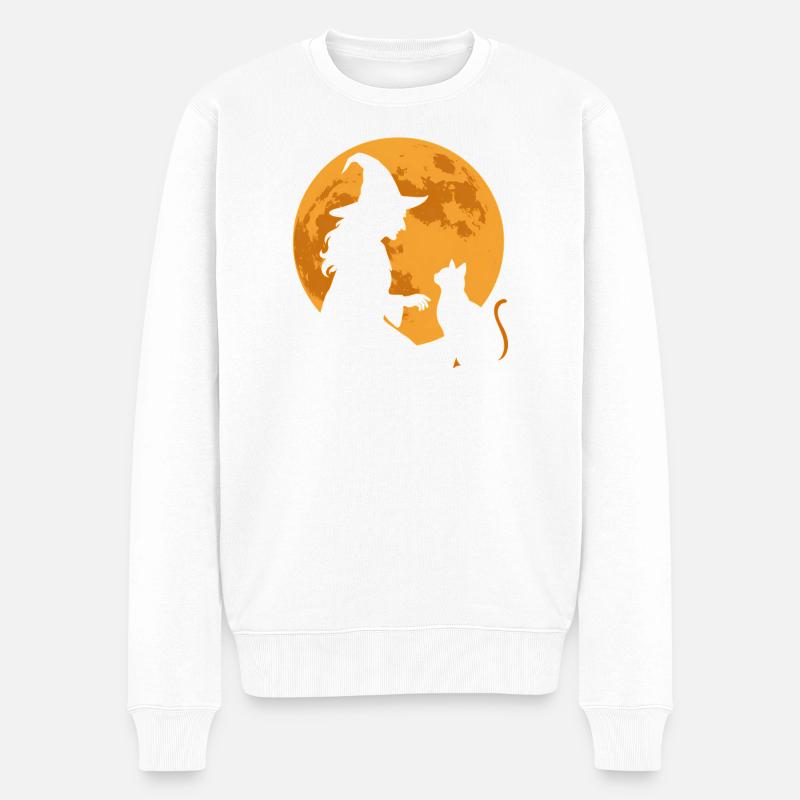 Mondlicht Hexe und Katze - Männer Premium Bio Pullover - Weiß