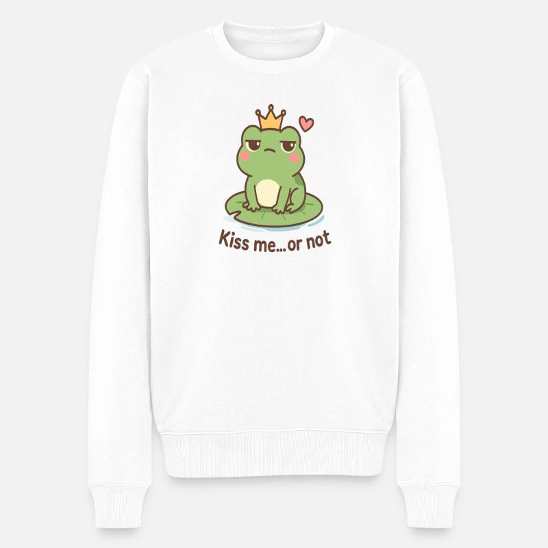 Kussfrosch König – Küss mich oder nicht - Männer Premium Bio Pullover - Weiß