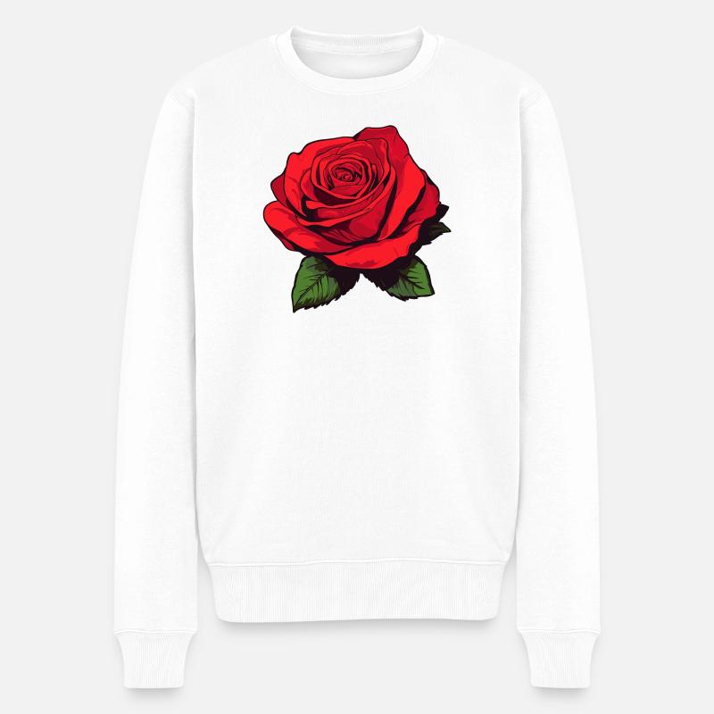 Rose rot mit Blätter - Männer Premium Bio Pullover - Weiß