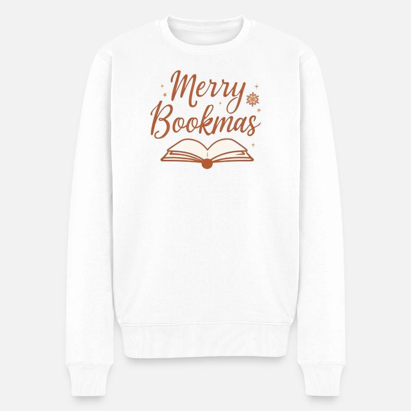Merry Bookmas Fine Line Buch Design - Männer Premium Bio Pullover - Weiß