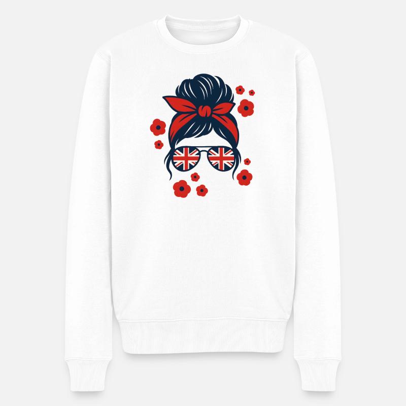 Brit Pop Sonnenbrille mit Blumenmuster - Männer Premium Bio Pullover - Weiß