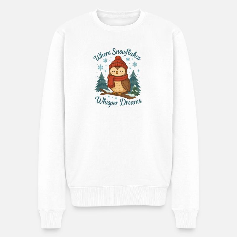 Wintereule – Where Snowflakes Whisper Dreams - Männer Premium Bio Pullover - Weiß