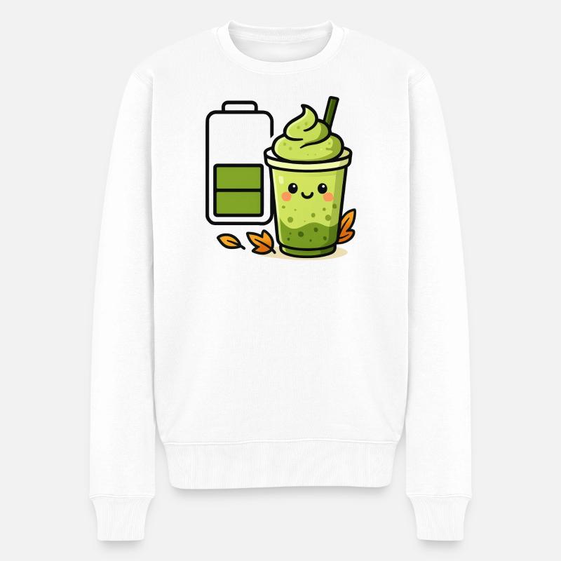 Matcha iced Latte Akku loading  - Männer Premium Bio Pullover - Weiß