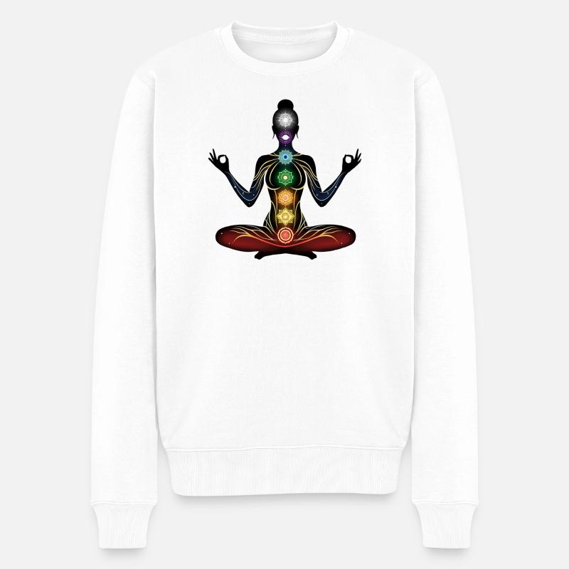 Chakra Meditations Silhouette - Männer Premium Bio Pullover - Weiß