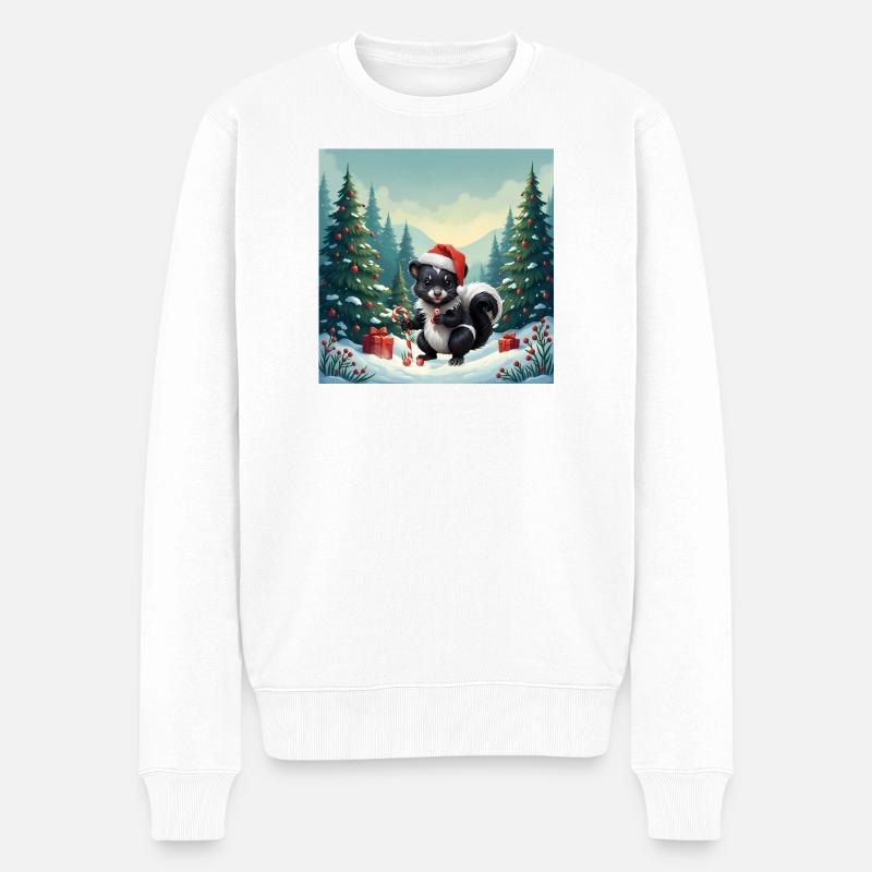 Weihnachtsstinktier im verschneiten Wald - Männer Premium Bio Pullover - Weiß