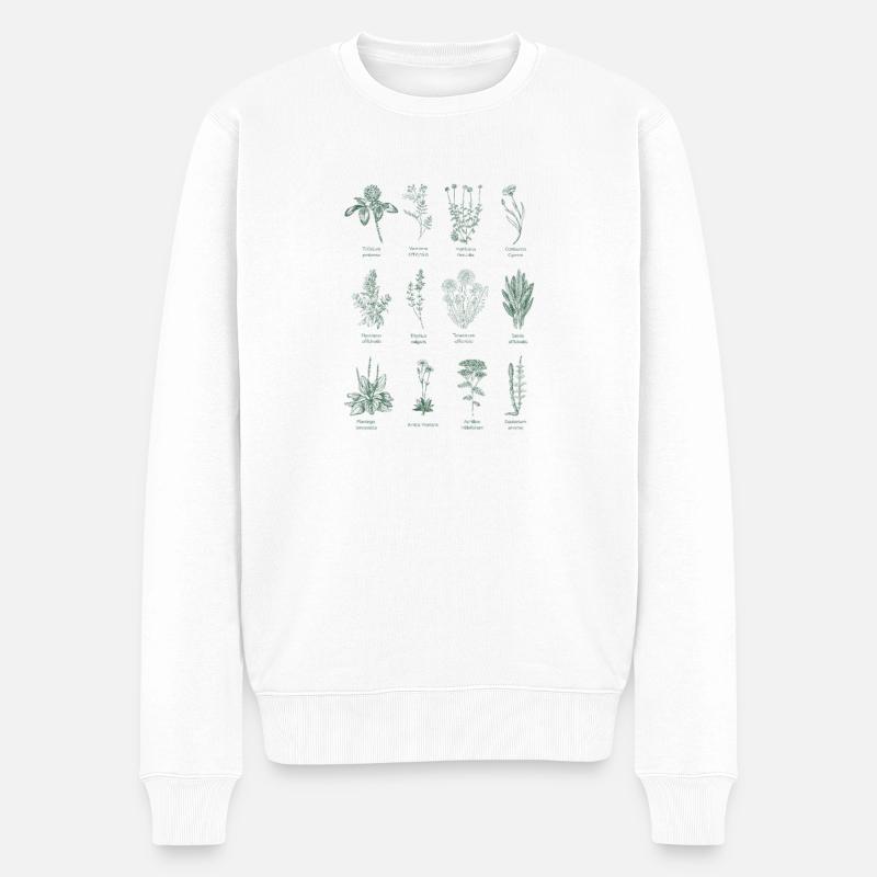 Botanische Wildkräuter Illustration -Waldgrün  - Männer Premium Bio Pullover - Weiß