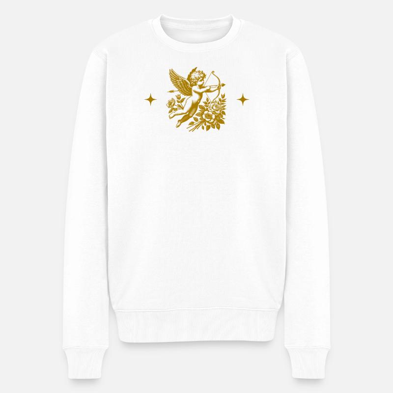 Goldener Amor und Blumen - Männer Premium Bio Pullover - Weiß