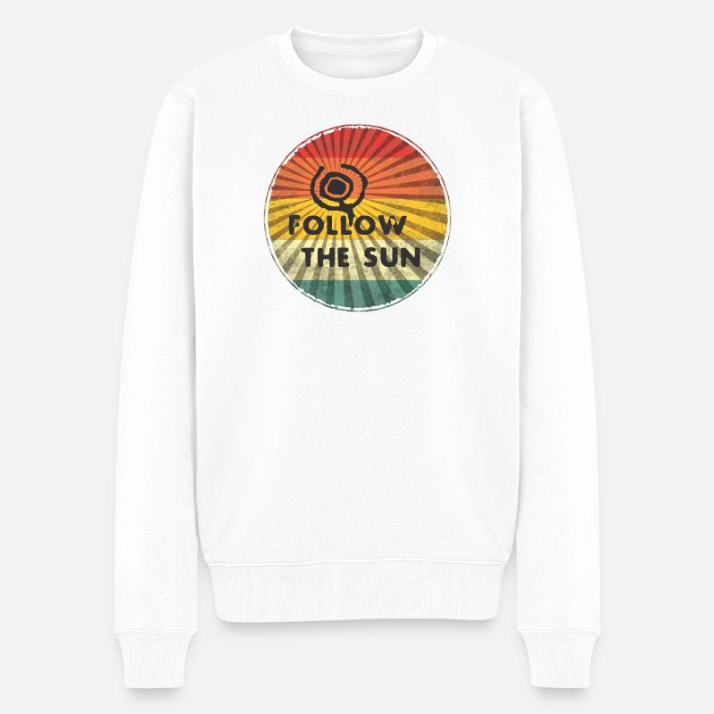 Follow the Sun Retro Sticker - Männer Premium Bio Pullover - Weiß