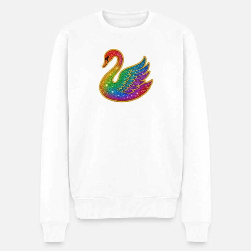 Regenbogen Glitzer Schwan - Männer Premium Bio Pullover - Weiß