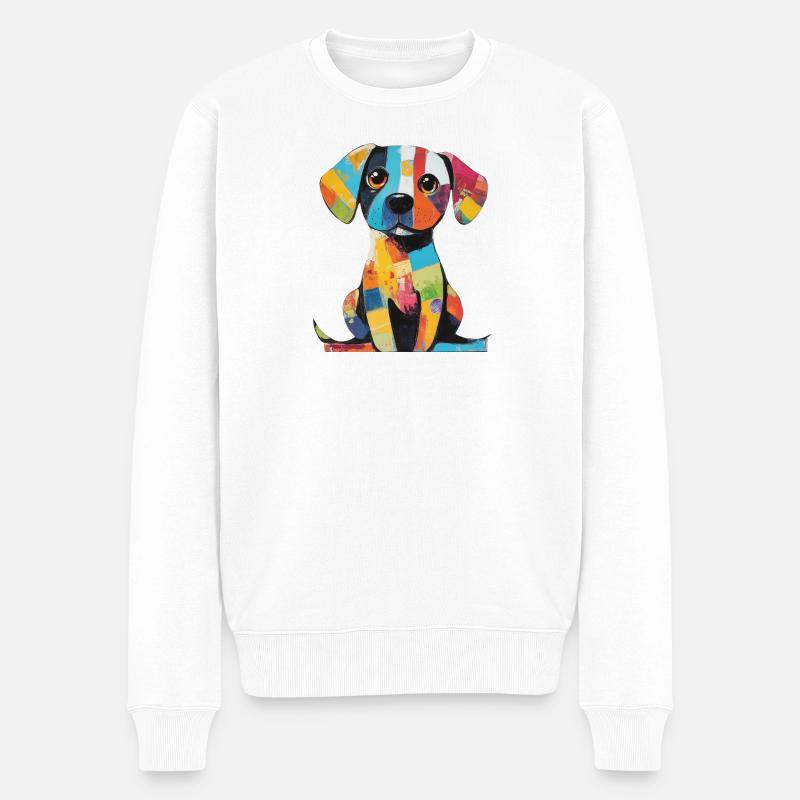 Farbenfroher Patchwork, bunter Hund - Männer Premium Bio Pullover - Weiß
