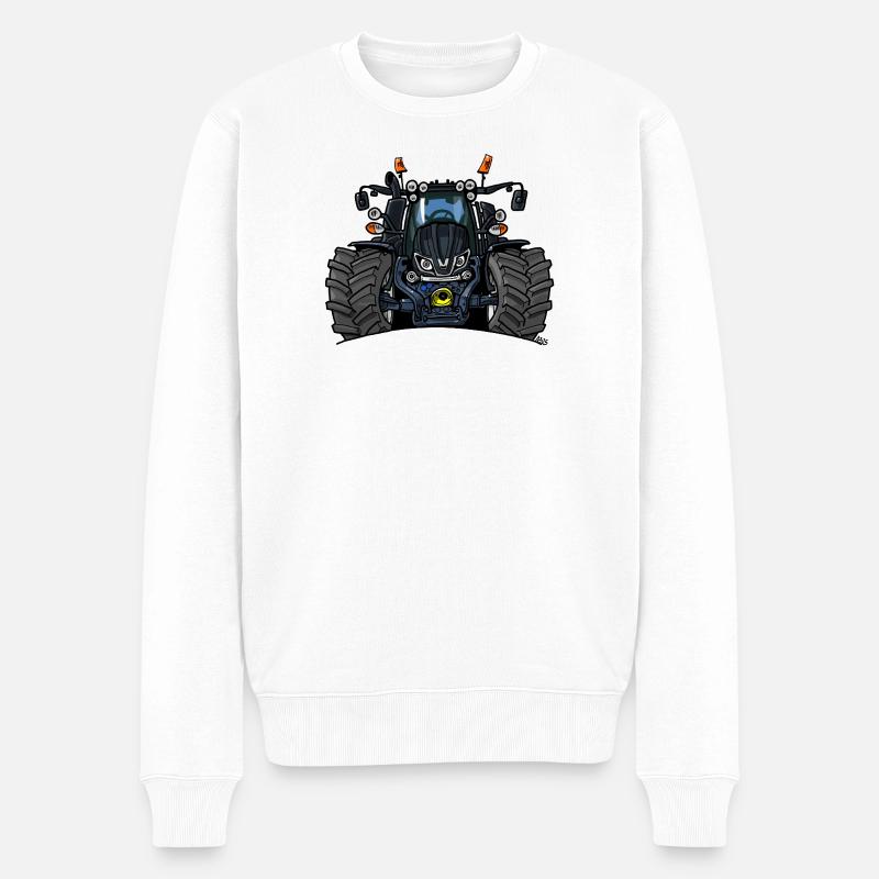 1396-TRACTEUR EN V NOIR - Pull Premium bio Homme - blanc