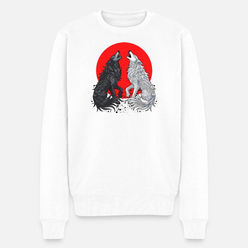 Schwarzer und grauer Drachenwolf - Männer Premium Bio Pullover - Weiß