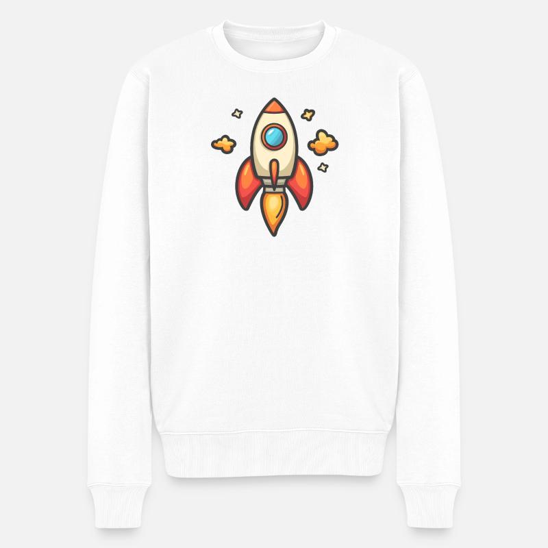 Aventure de dessin animé de fusée - Pull Premium bio Homme - blanc