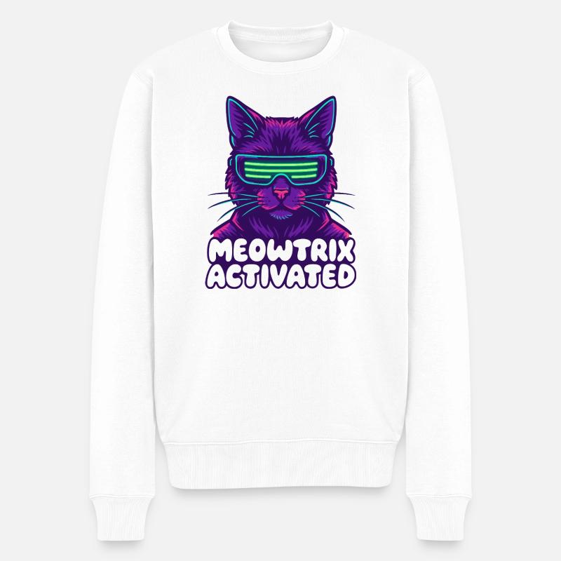 Meowtrix Activated Neon Cat - Männer Premium Bio Pullover - Weiß