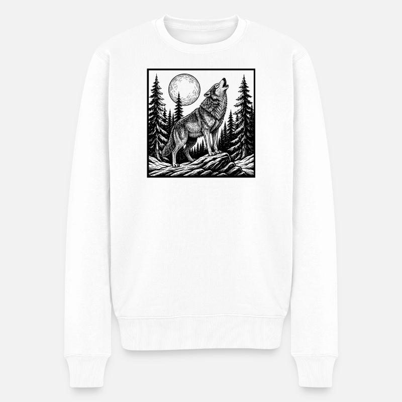 Heulender Wolf - Männer Premium Bio Pullover - Weiß