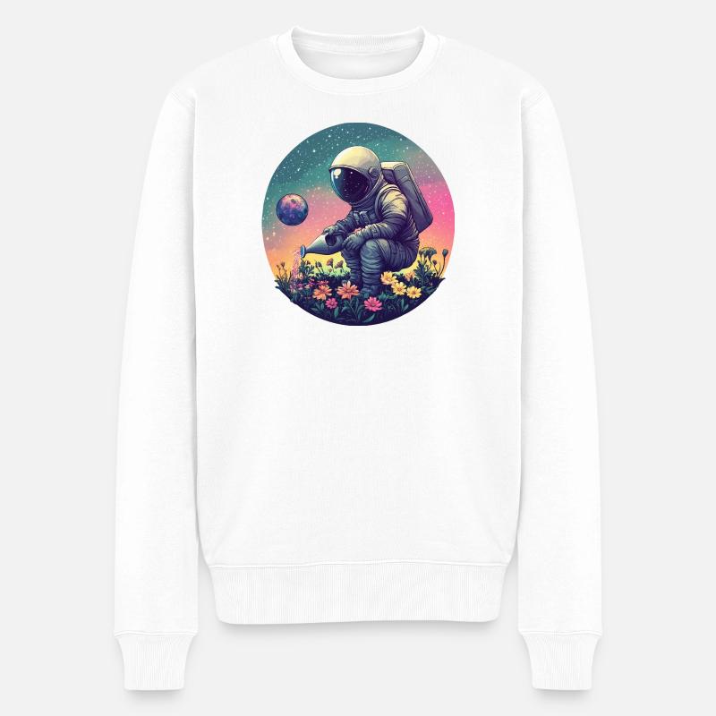 Weltraumblüten Astronaut - Männer Premium Bio Pullover - Weiß