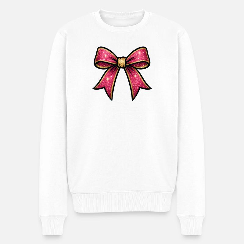 Pink Glitzer Schleife Goldrand - Männer Premium Bio Pullover - Weiß