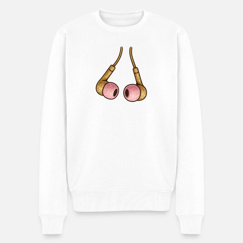 Goldglitzer Ohrhörer Pink - Männer Premium Bio Pullover - Weiß
