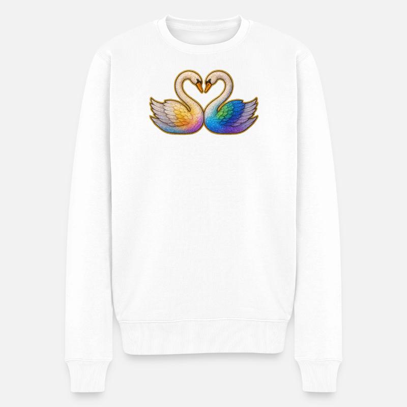Regenbogenherz Schwanenpaar - Männer Premium Bio Pullover - Weiß