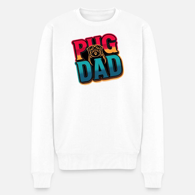 Mops Papa Retro Stil, Hund Papa - Männer Premium Bio Pullover - Weiß