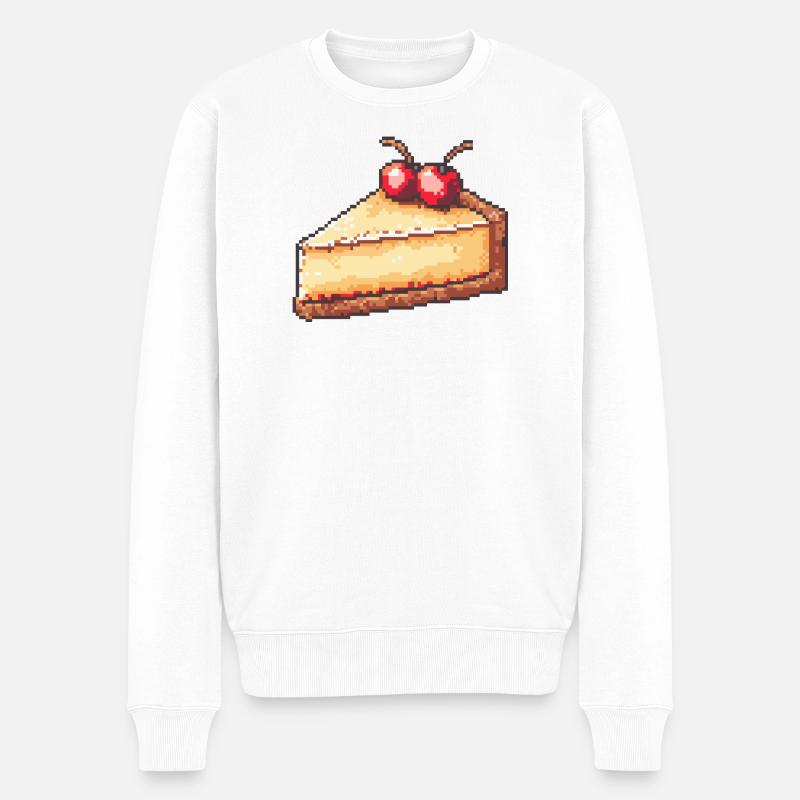 Pixel Cheesecake Cherry Slice - Männer Premium Bio Pullover - Weiß
