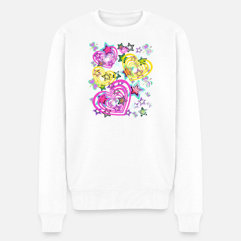 Coeurs Retro Heart - Pull Premium bio Homme - blanc