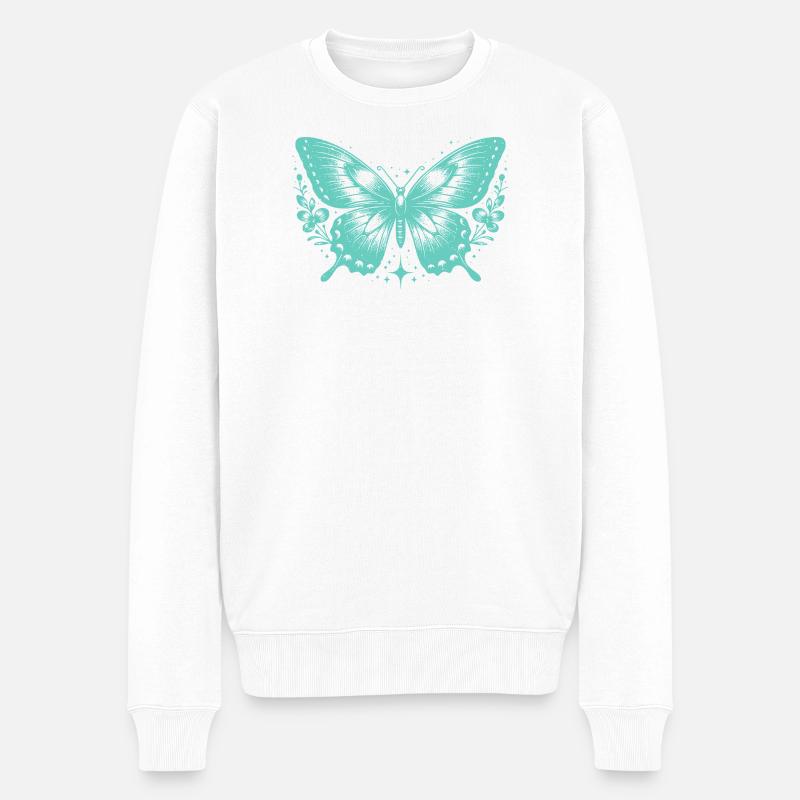 Papillon Turquoise et Fleurs - Pull Premium bio Homme - blanc
