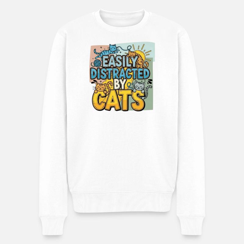 Facilement distrait par les chats - Pull Premium bio Homme - blanc
