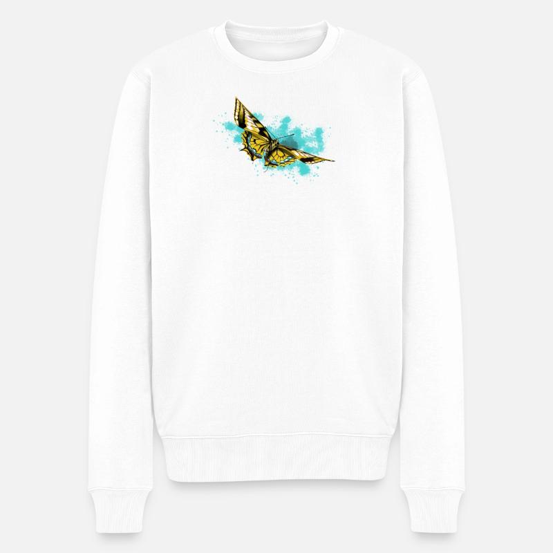 Gelber Schmetterling Spritzer - Männer Premium Bio Pullover - Weiß