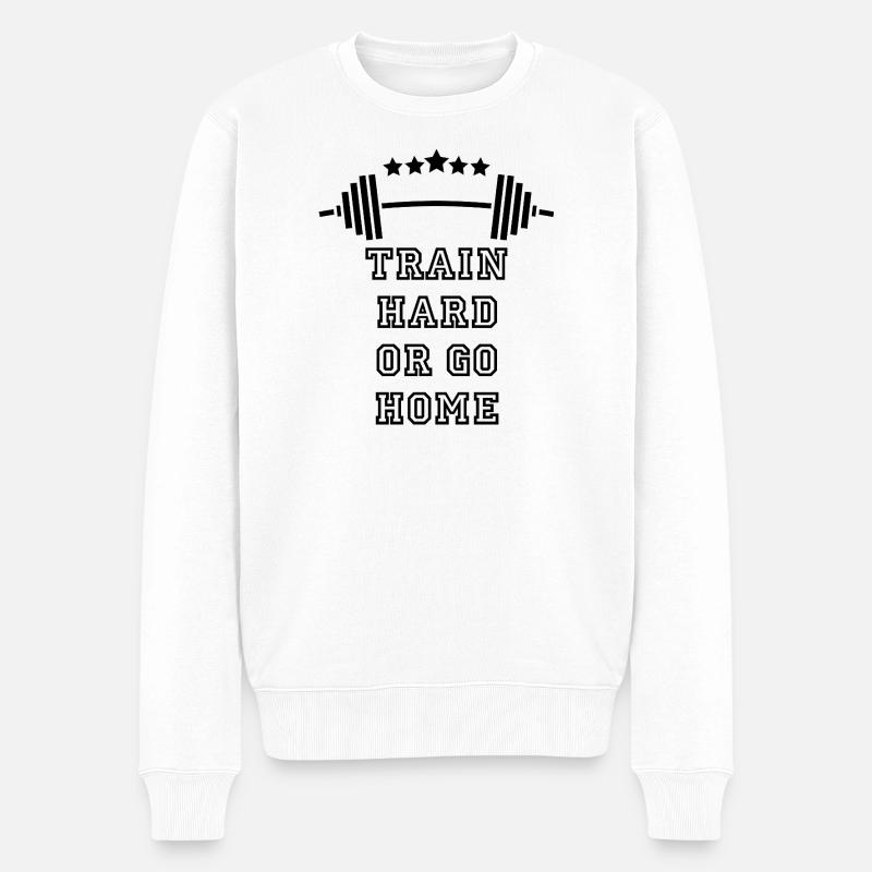 Train Hard GYM: Power & Motivation - Männer Premium Bio Pullover - Weiß