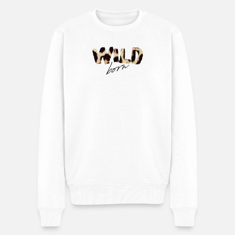 Wild Born Leopardenmuster - Männer Premium Bio Pullover - Weiß