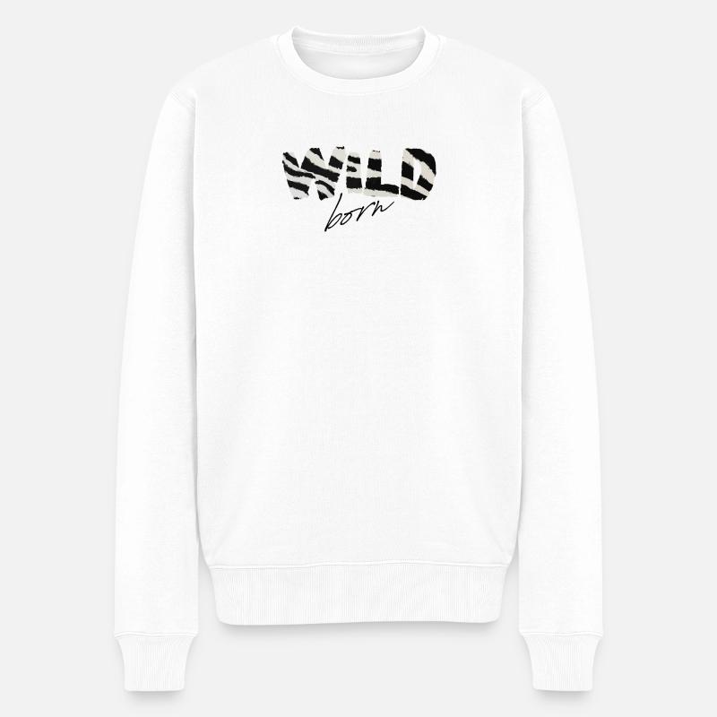 Wild Born Zebra Streifen-Logo - Männer Premium Bio Pullover - Weiß