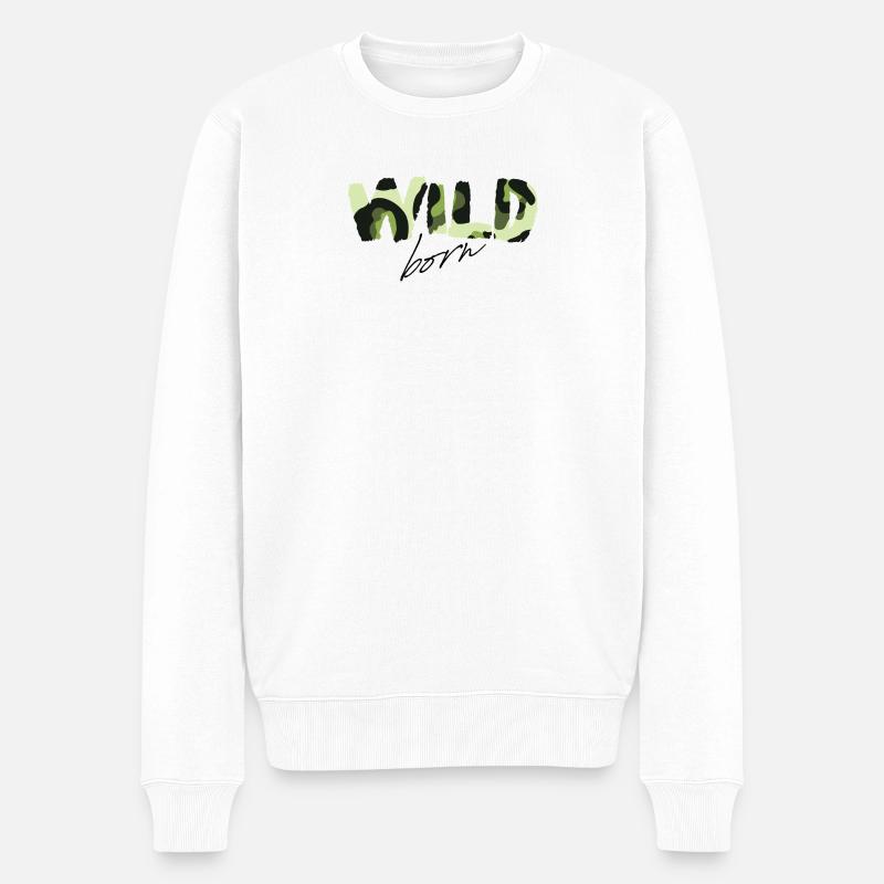 Camouflage Wild Born Texte Logo - Pull Premium bio Homme - blanc