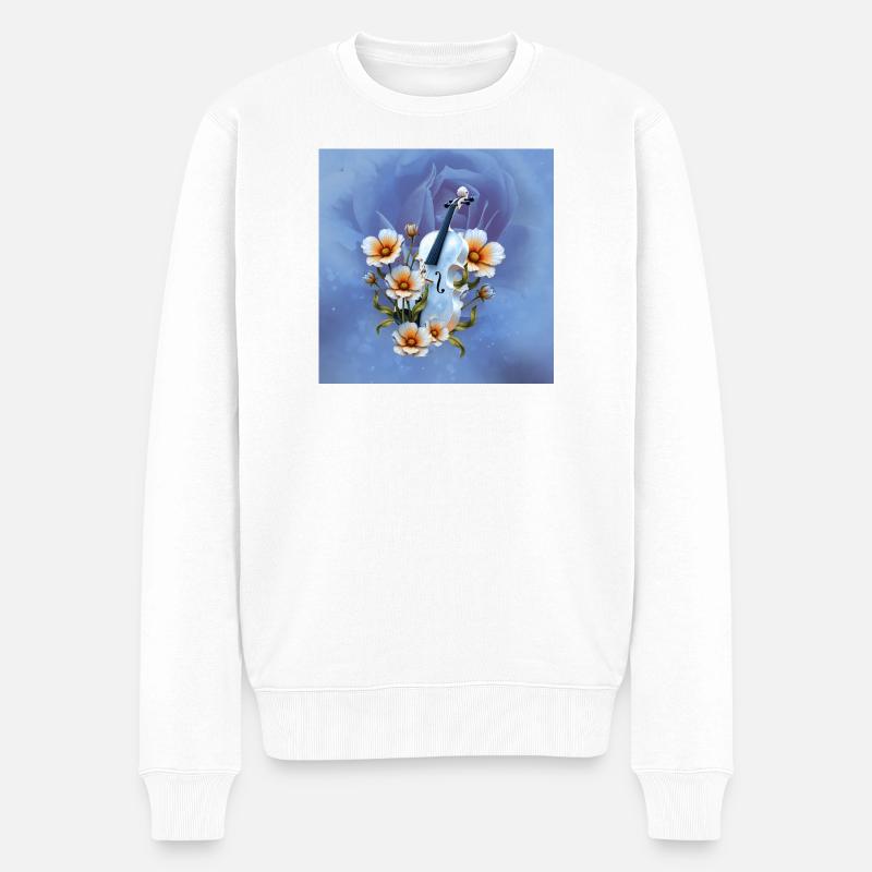 Violon Celeste à fleurs - Pull Premium bio Homme - blanc