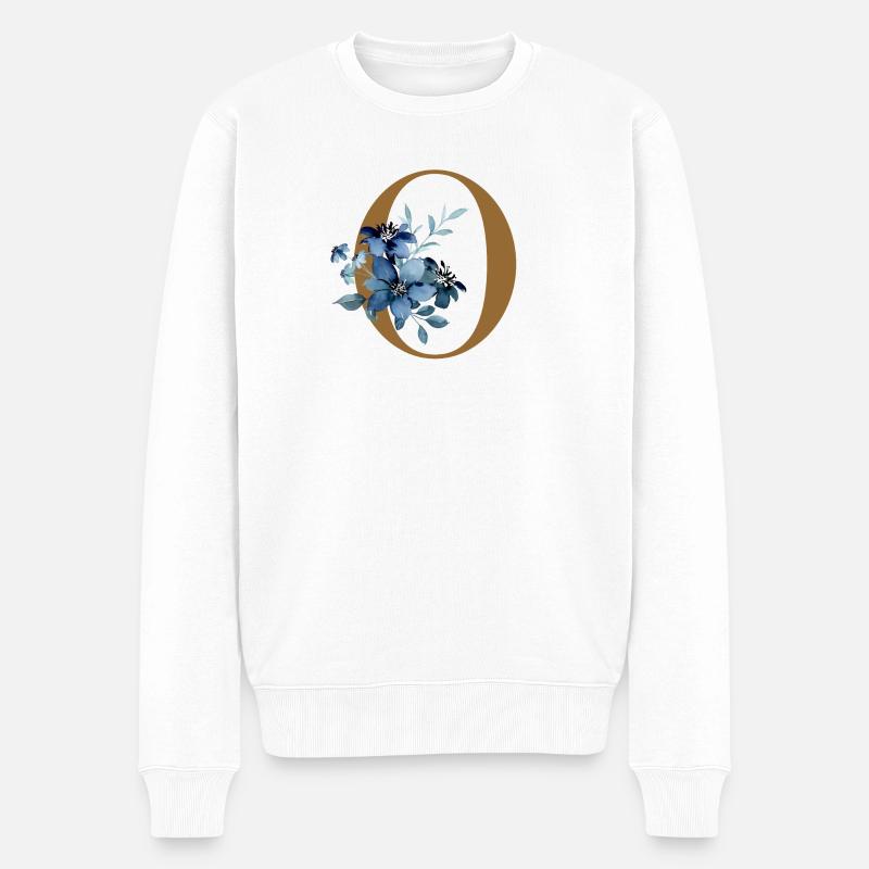Florales O – Goldener Buchstabe mit Blüten - Männer Premium Bio Pullover - Weiß