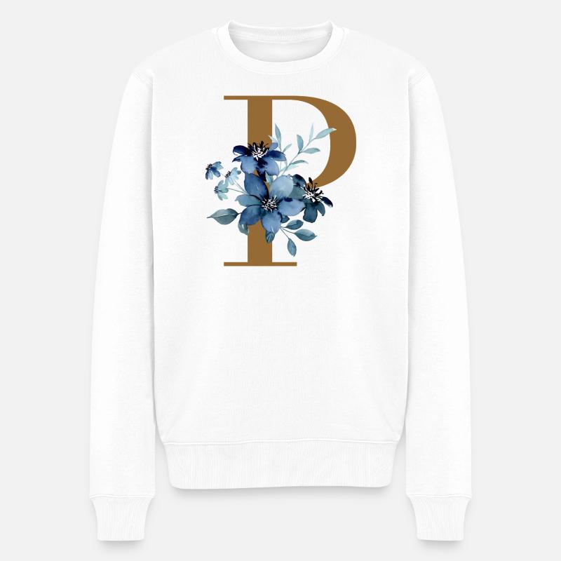 Florales P – Goldener Buchstabe mit Blüten - Männer Premium Bio Pullover - Weiß
