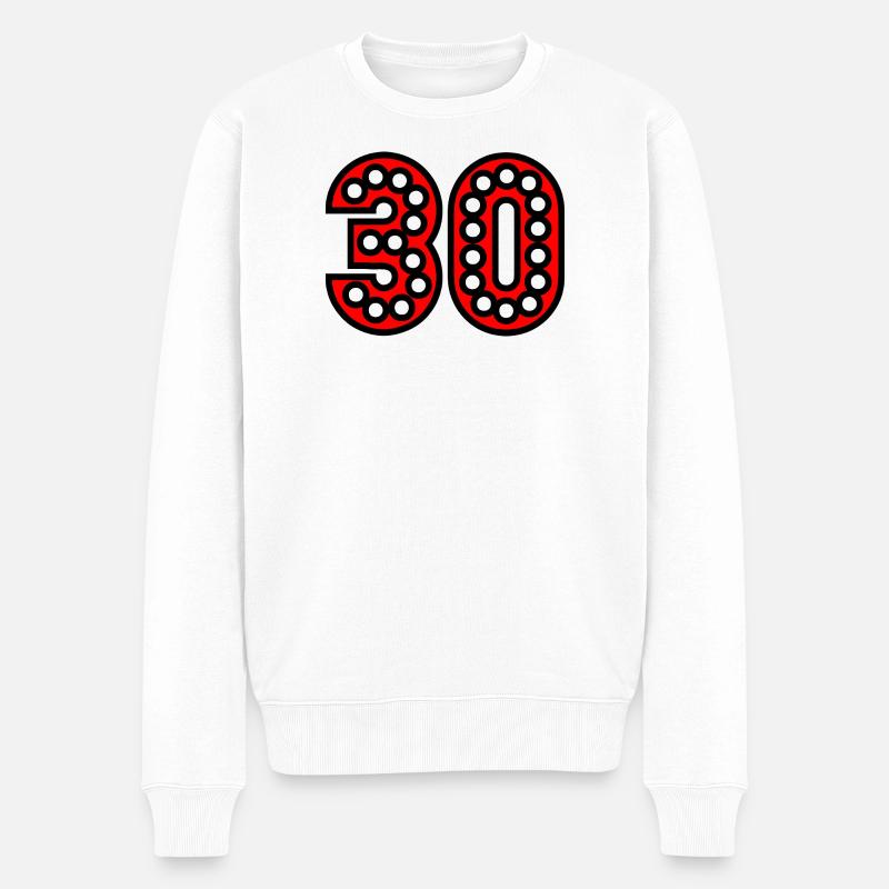 Zahl 30 in roten Perlen - Männer Premium Bio Pullover - Weiß