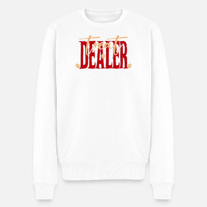 Leckerli-Händler Pfotenabdruck Typografie - Männer Premium Bio Pullover - Weiß