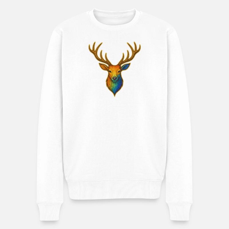 Cerf arc-en-ciel avec cadre doré - Pull Premium bio Homme - blanc